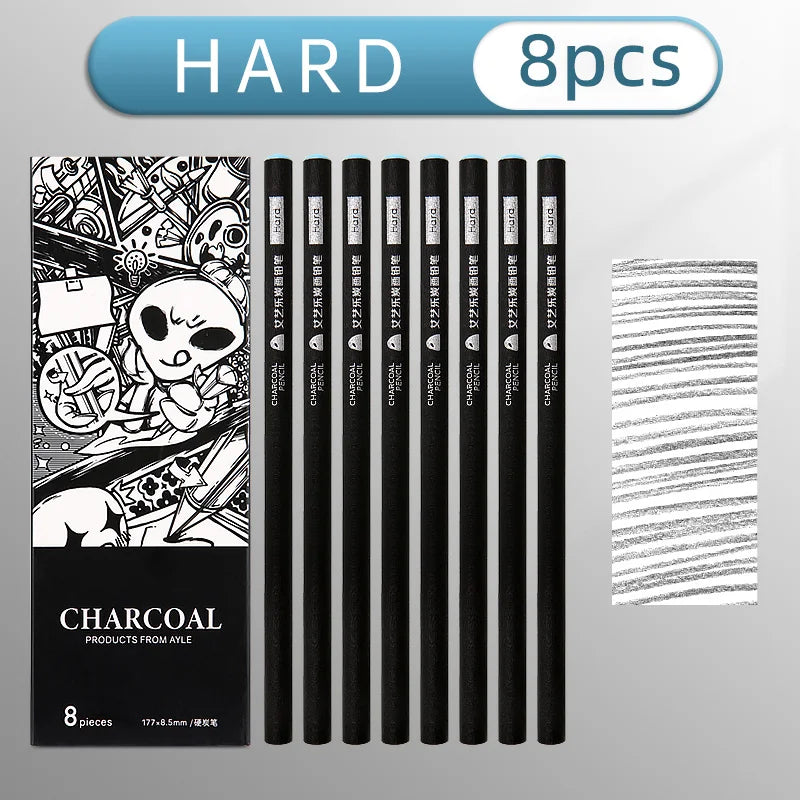 8pcs Charcoal Pencils Set for Drawing,Soft,Medium & Hard,for Drawing,Sketching,Shading,Tracing, Portraits,Sketch Pad,for Artists