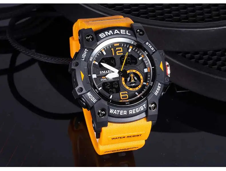 SMAEL Sport Watch Military Wristwatch for Men Alarm Stopwatch LED Digital Back Light Dual Time Display Waterproof Watch Men 8007