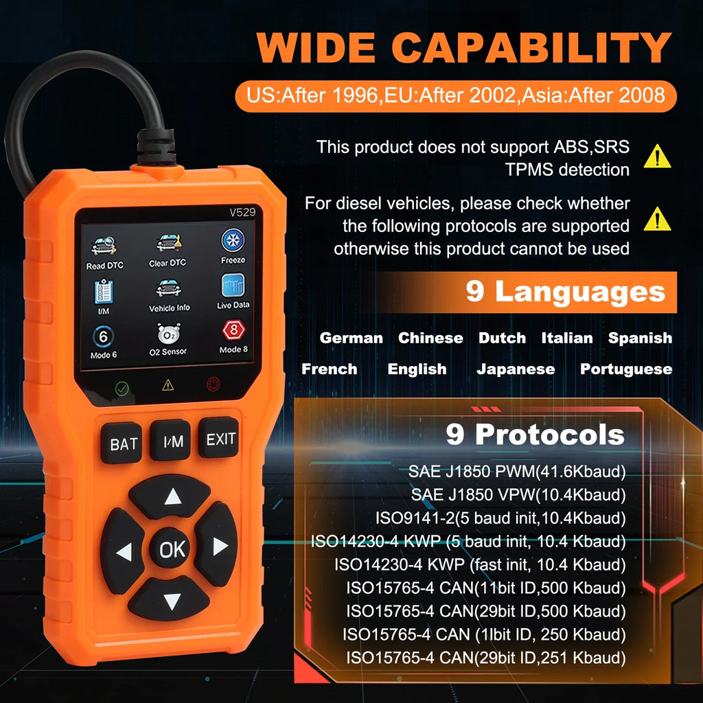Car OBD2 scanner diagnostic tool is a comprehensive car code reader and engine fault scanner suitable for all vehicles