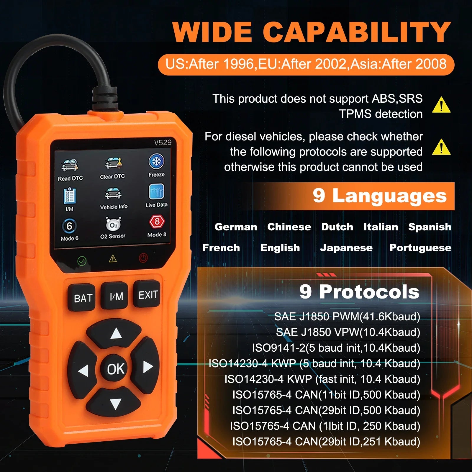 Car OBD2 scanner diagnostic tool is a comprehensive car code reader and engine fault scanner suitable for all vehicles