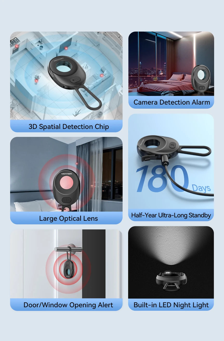 Vention Camera Detector Intelligent Hidden Camera Signal Security Alarm Anti Spy Candid Peeping Protection Detector ﻿