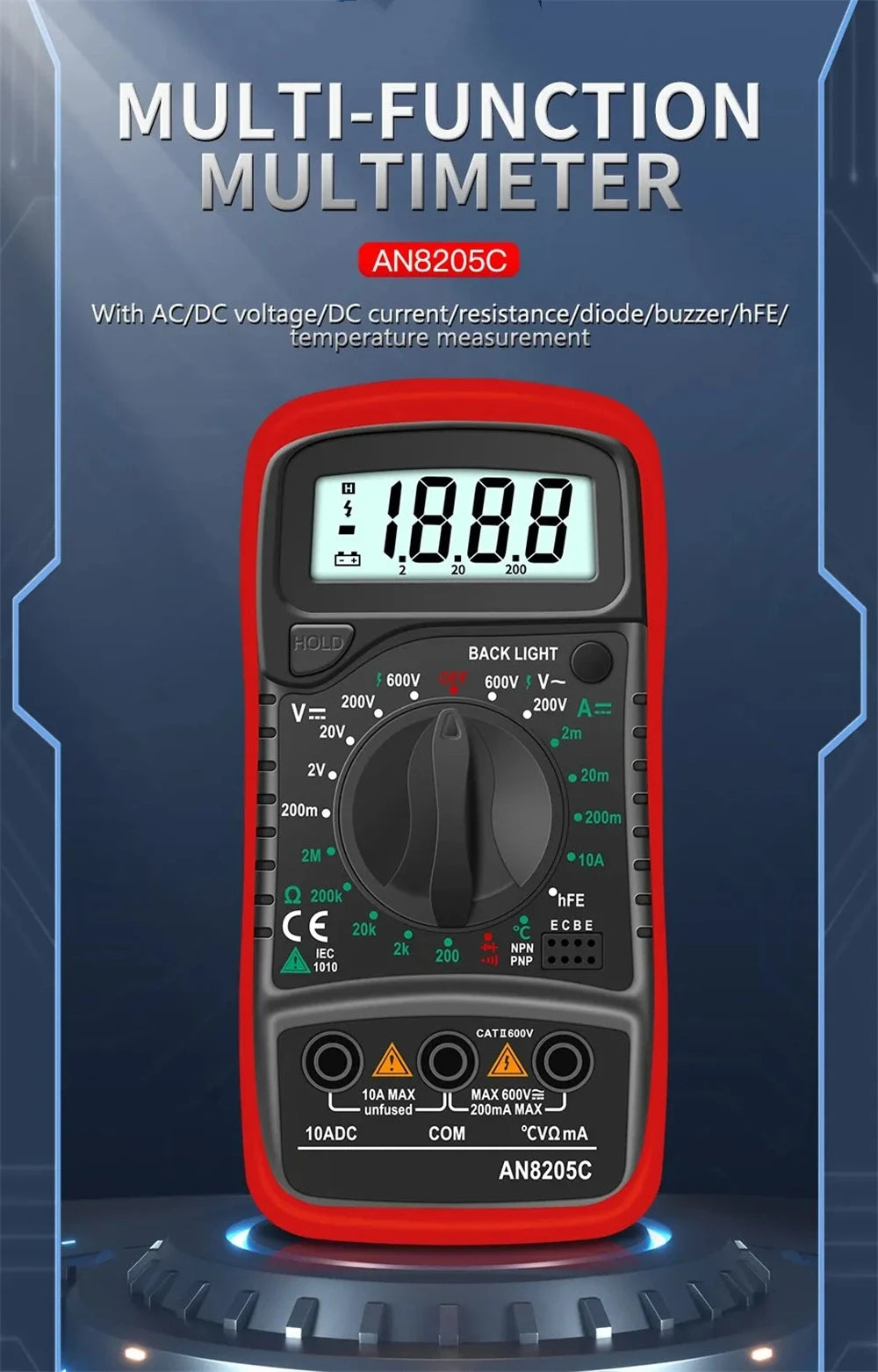 Digital Multimeter AC/DC Ammeter Volt Ohm Multimetro Tester Meter With Thermocouple LCD Backlight Portable