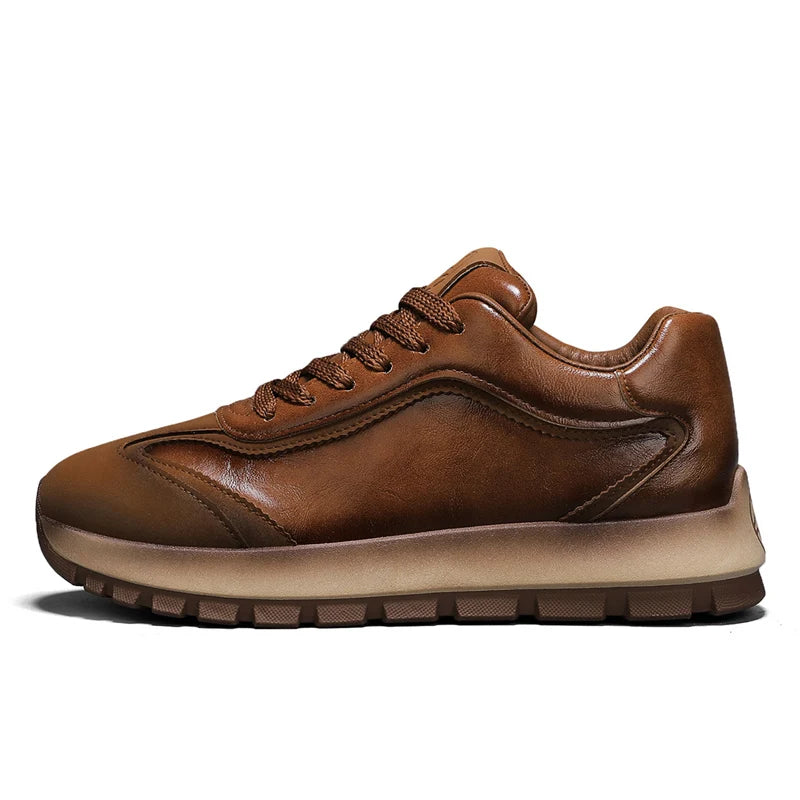 New solid-color sports shoes - Men's genuine leather low-top slip-on covered driving shoes - Sports shoes - Excellent comfort