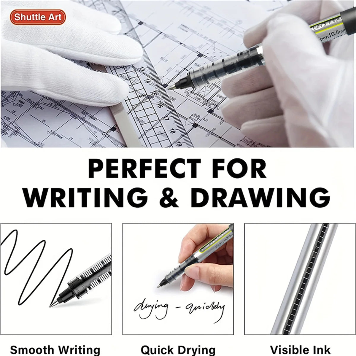 6/12pcs Unique Pens: Large Capacity Gel Pen, Liquid Ink Pens, 0.5mm Fine Tip, Quick Drying, Used For Writing Diary Notes, School