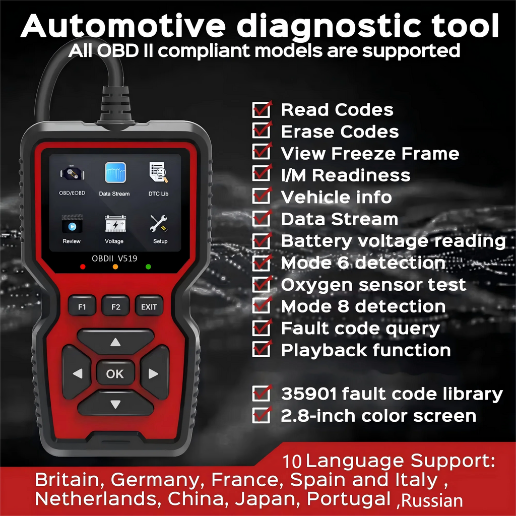 Car OBD2 Scanner Diagnostic Tool V519 Multi-language OBDII Car Voltage Tester Engine Fault Code Scanner Car Code Reader