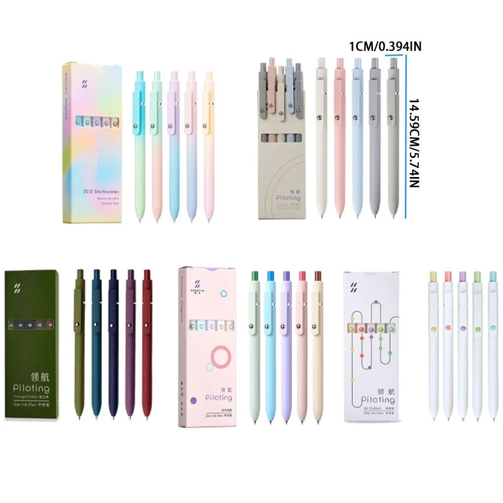 5 Pcs/Set AssortedColor Smooth Writing Gel Pens 5 Pcs Fine Point Ink Pens Set Cute Office And School Supplies 0.5mm