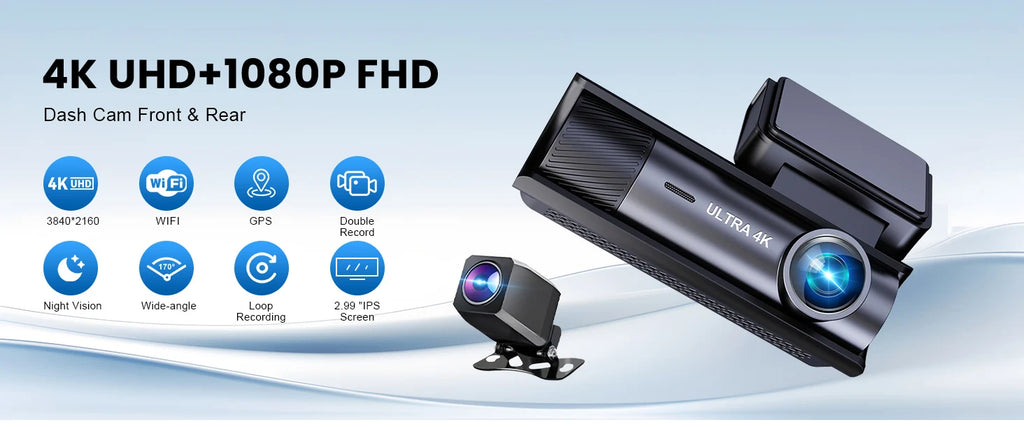 Dual Lens Dash Cam For Car Camera 4K Video Recorder WIFI GPS Car DVR Front and Rear View Camera Night Vision Car Accessories