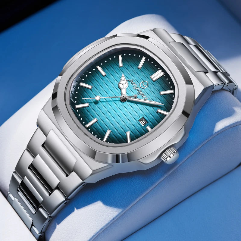 2025 New Luxury Military Man Watch Square Waterproof Luminous Date Week Men Watch Stainless Steel Quartz Men's Watches Reloj+box