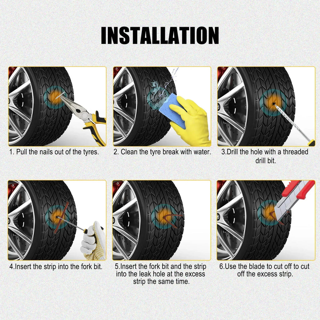 Tire Repair Kit for Car & Motorcycle: Tubeless Puncture Plug Tools with Rubber Strips, Studding Set – Auto/Bike Tire Repair Tool
