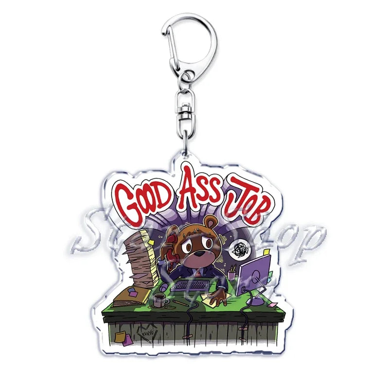 Popular Rapper YE Keychains for Accessories Bag Graduation Kanye Dropout Bear Key Chain Keyring Jewelry Fans Friends West Gifts