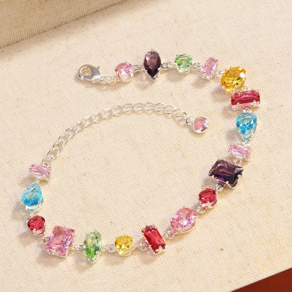 Brand 18K Gold Plated New Luxury Colourful Crystal Zircon Necklace For Women Fashion Party Jewelry Accessories Ladies Jewellery