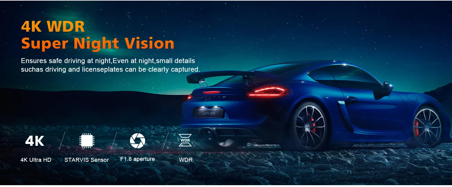 Dual Lens Dash Cam For Car Camera 4K Video Recorder WIFI GPS Car DVR Front and Rear View Camera Night Vision Car Accessories