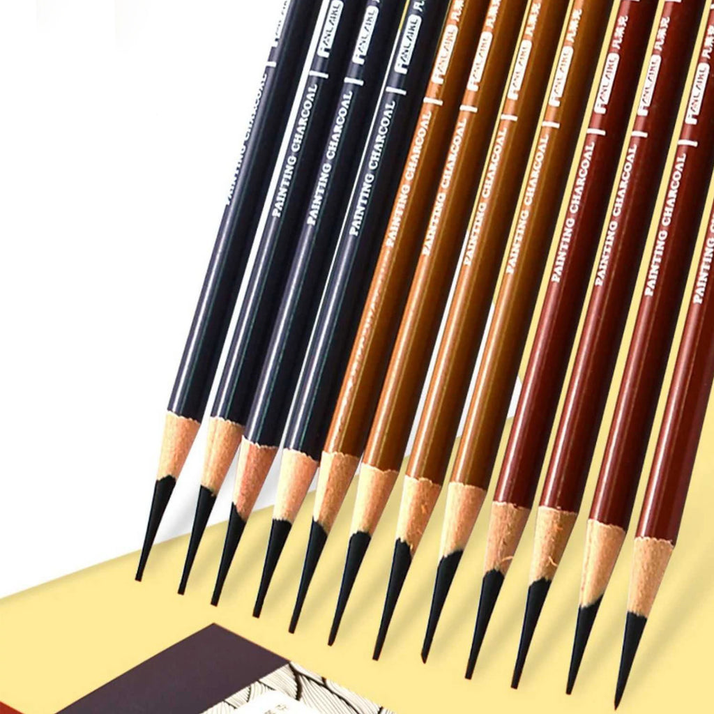 Professional Charcoal Pencils Drawing Set 10 Pieces Soft, Medium & Hard Charcoal Pencils for Drawing, Sketching, Shading