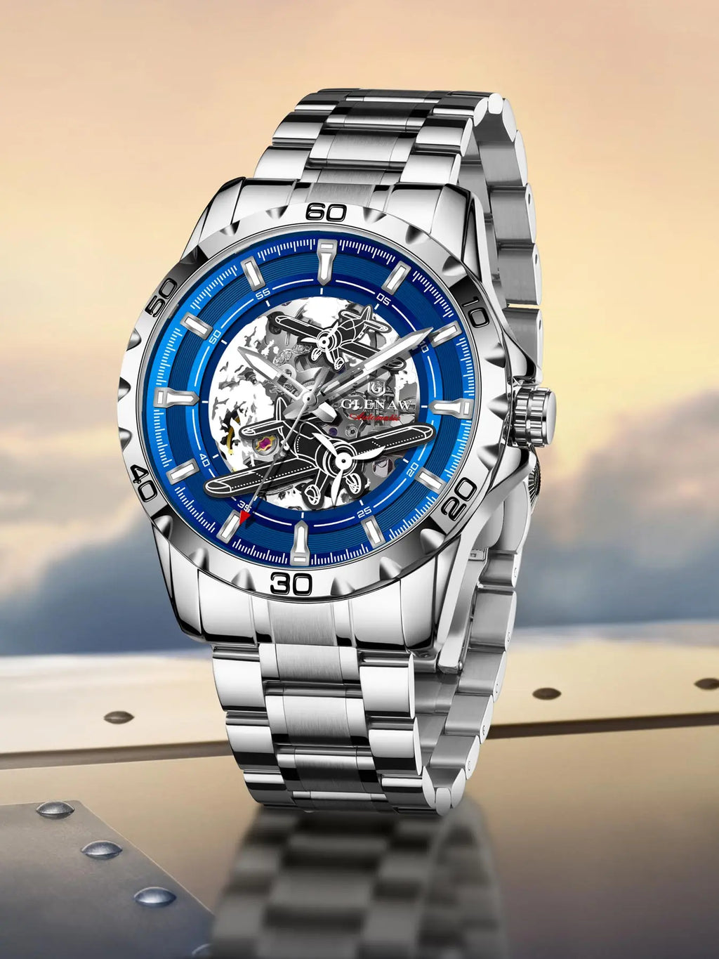 Glenaw Aircraft fully automatic mechanical men's watches, multi-color, trendy and fashionable personalized top brand watches