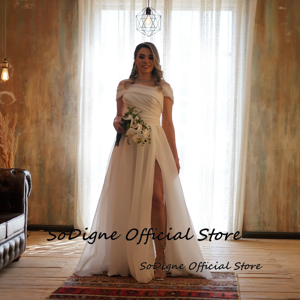 SoDigne A-line Off Shoulder Wedding Dresses Organza Sleeveless Bridal Dress Elegant Wedding Gown Robe De Mairee ﻿Customized