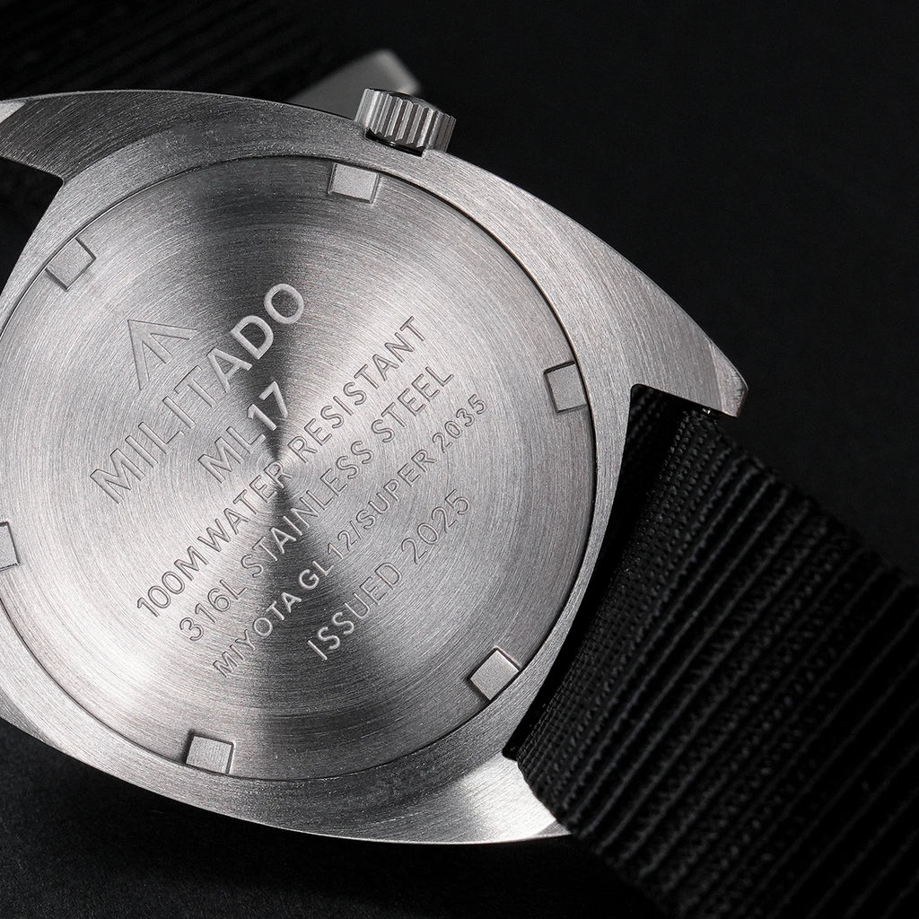 Militado ML17 Military Watch Miyota Super 2035/ GL12 Quartz Movement C3/BGW9 Luminous 100m Waterproof 36MM Vintage Men Watches