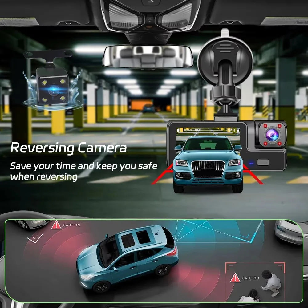 3Lens Dash Cam for Cars 2" Car DVR 1080P Video Recorder Front Rear View Camera for Vehicle Night Vision Black Box Car Assecorie