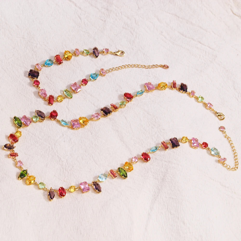 Brand 18K Gold Plated New Luxury Colourful Crystal Zircon Necklace For Women Fashion Party Jewelry Accessories Ladies Jewellery