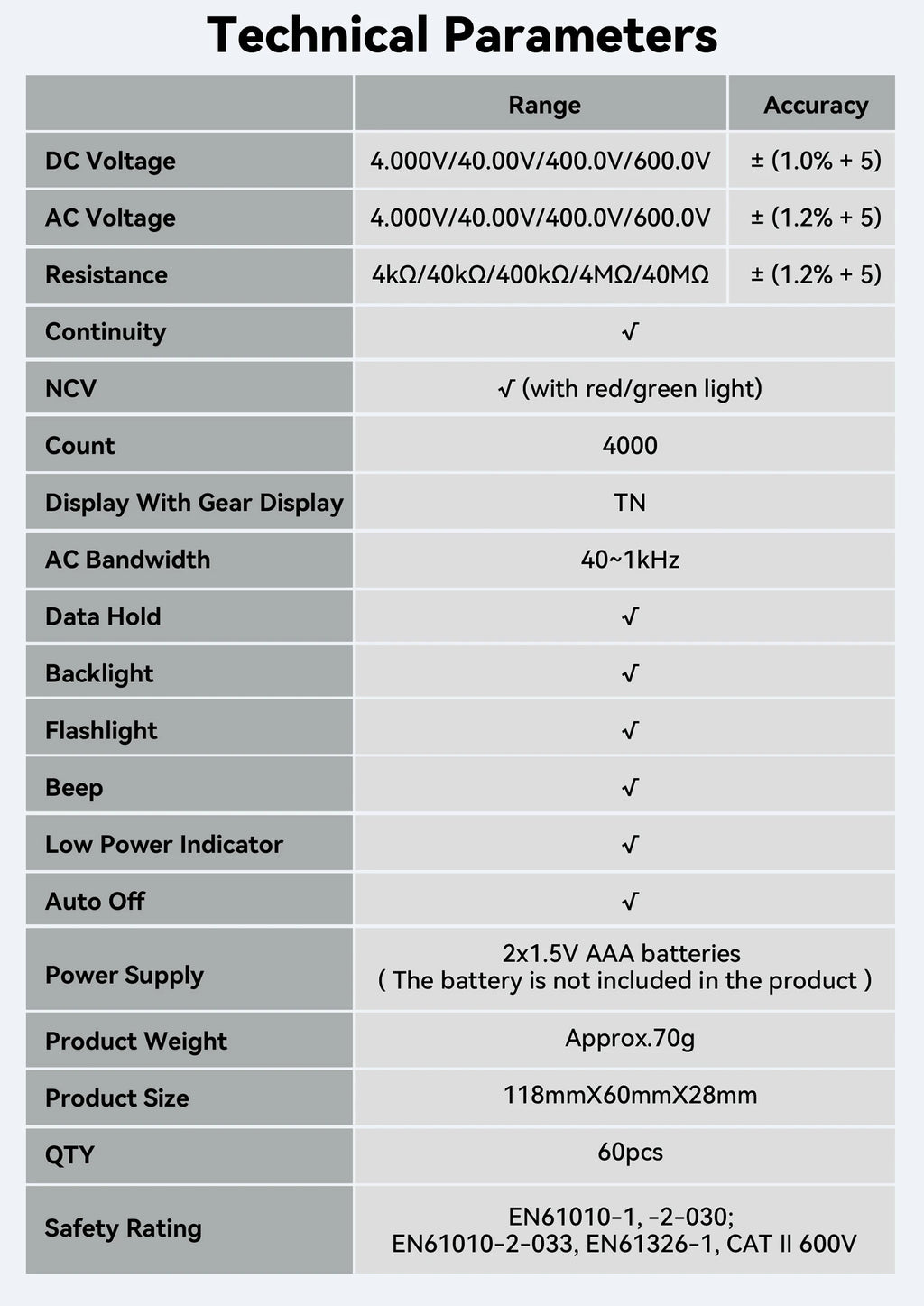 MT01S Digital Multimeter 4000 Counts Smart Auto-Range AC/DC Voltage Resistance Continuity Test Profesional Electrician Tester