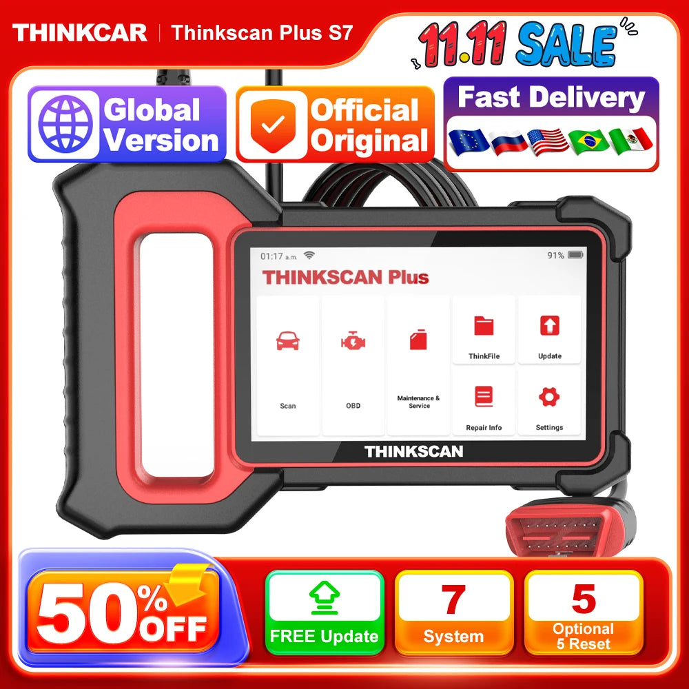 THINKCAR THINKSCAN PLUS S4 S7 ABS SRS ECM System Car Diagnostic Tools OBD2 Auto Scanner OBD 2 Code Coder Reader Free Update