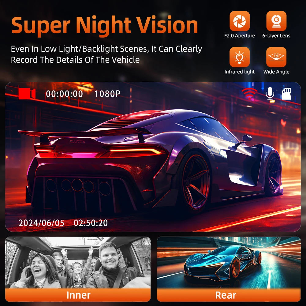 3Lens Dash Cam for Cars 2" Car DVR 1080P Video Recorder Front Rear View Camera for Vehicle Night Vision Black Box Car Assecorie