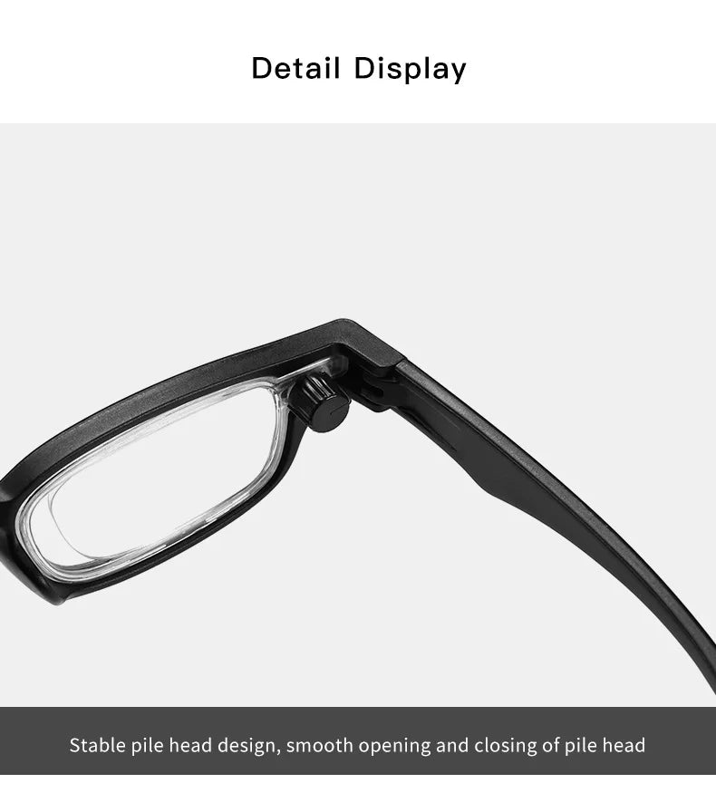 Portable Rotatable Adjustable Focal Length Reading Glasses Square Full Frame Adjustable From +50 To +350 Degrees Eyeglasses