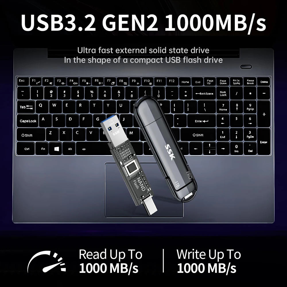 SSK 2TB Portable Solid State Disk 2TB 1TB SSD 1000MB/s High Speed Type C Flash Drives External Solid State Drives for PC Laptop