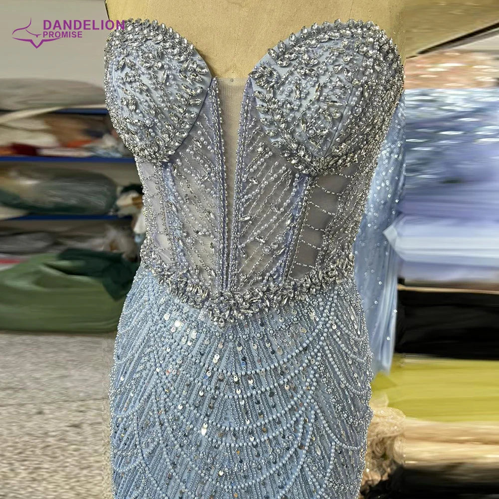 Eelgant Strapless Mermaid 2024 Evening Night Dress for Women Luxury Beads Design Arabic Formal Prom Wedding Party Gowns