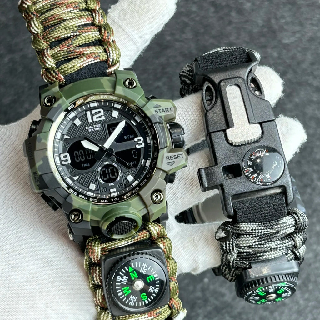 Military Watches Men's Camouflage LED Digital Watch Outdoor Survival Watch Multifunctional Waterproof Dual Display Digital Watch
