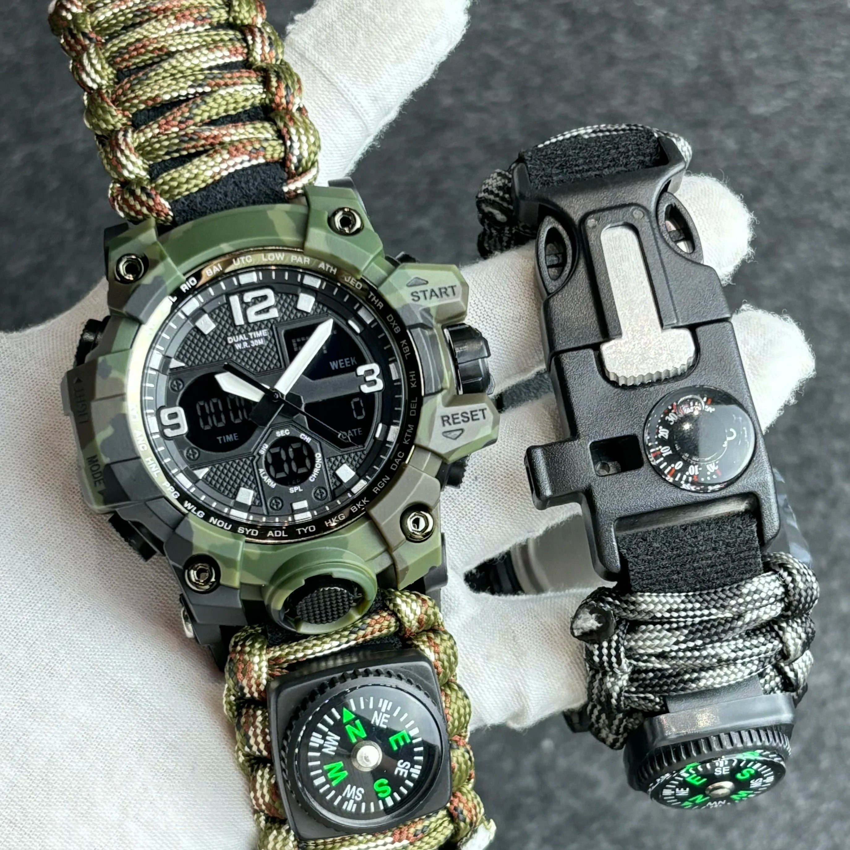 Military Watches Men's Camouflage LED Digital Watch Outdoor Survival Watch Multifunctional Waterproof Dual Display Digital Watch