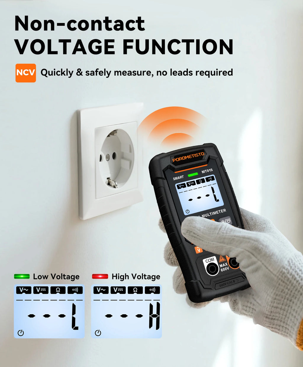 MT01S Digital Multimeter 4000 Counts Smart Auto-Range AC/DC Voltage Resistance Continuity Test Profesional Electrician Tester