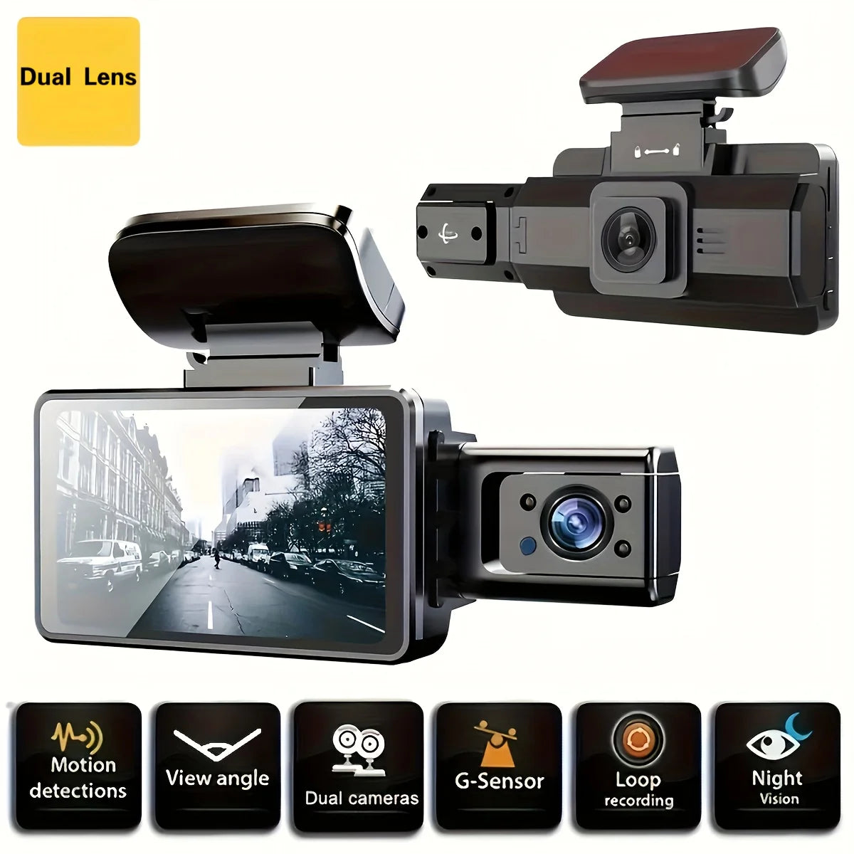 3 Inch 1080P Dual Lens Dash Cam For Cars, Front And Inside Full HD 1080P Car Camera With Loop Recording Night Vision Wide Angle