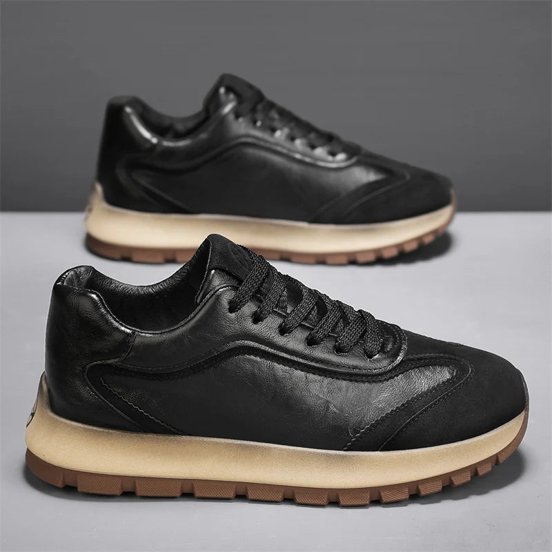 New solid-color sports shoes - Men's genuine leather low-top slip-on covered driving shoes - Sports shoes - Excellent comfort