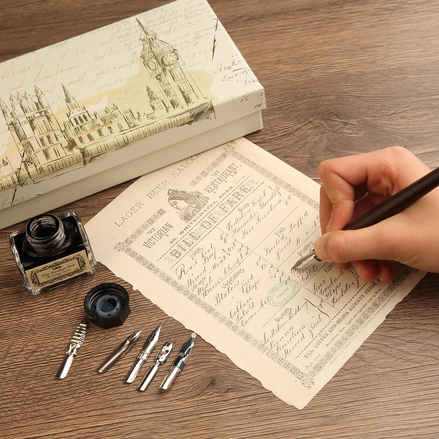 Calligraphy Set for Beginners Wooden Pen and Ink Set Fancy Pens with Black Ink and 11 Nibs for Lettering, Journaling, Signing