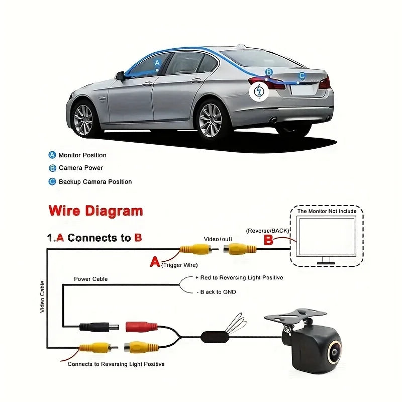 170° Fish-Eye Lens AHD 1080P/CCD Car Camera, Front, Side, And Rear Views, Compatible with All Vehicles, Without Battery