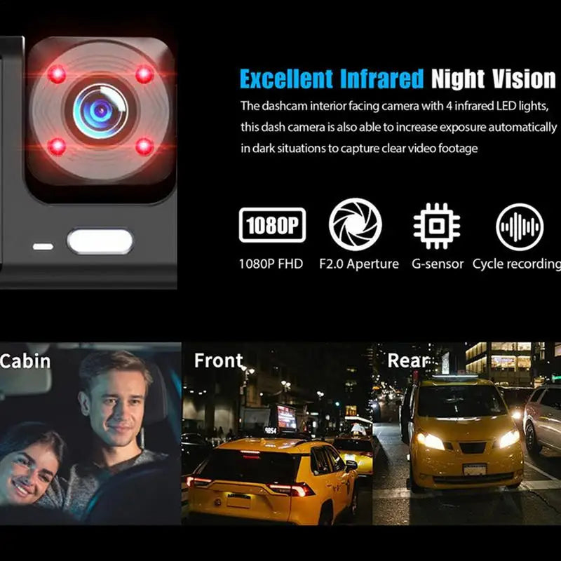 Dashboard Camera For Cars 1080P Double Lens Dashboard Camera Car Video High Definition Car Security Camera Night Driving