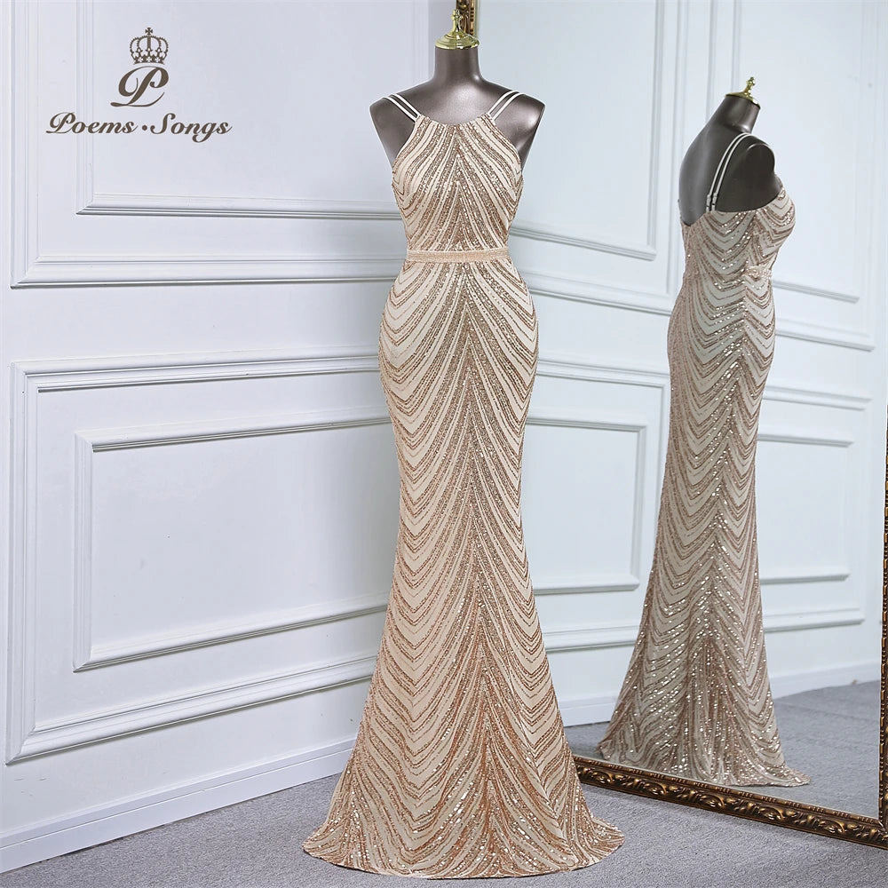 luxury sequins mermaid evening dress With Detachable Chiffon Train Prom Dress evening party dresses for women wedding party