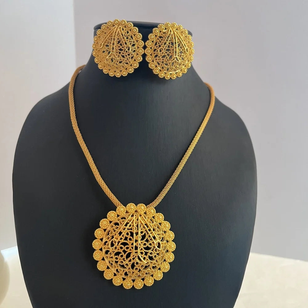 LByzHan Nigerian Jewelery Set Wedding Jewelry For Women Dubai 24K Gold Color Jewlery African Designer Earrings Bridal Necklace