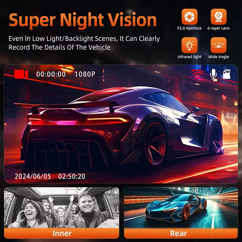 3Lens Dash Cam for Cars 2" Car DVR 1080P Video Recorder Front Rear View Camera for Vehicle Night Vision Black Box Car Assecorie