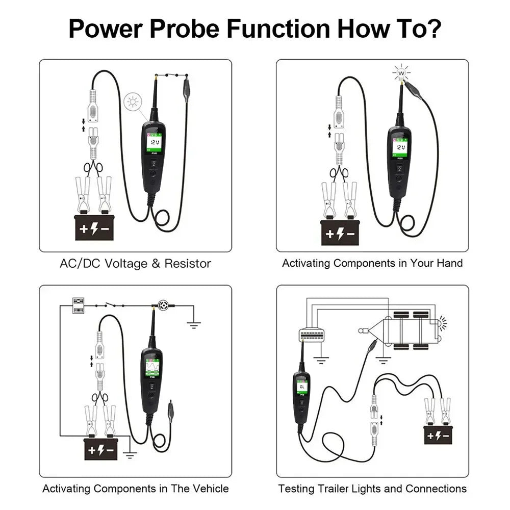 TopDiag P100 2m Scanner EC150 12V24V Car Truck Power Scan Electric Circuit Probe Car Battery Tester Automotive Diagnostic Tools
