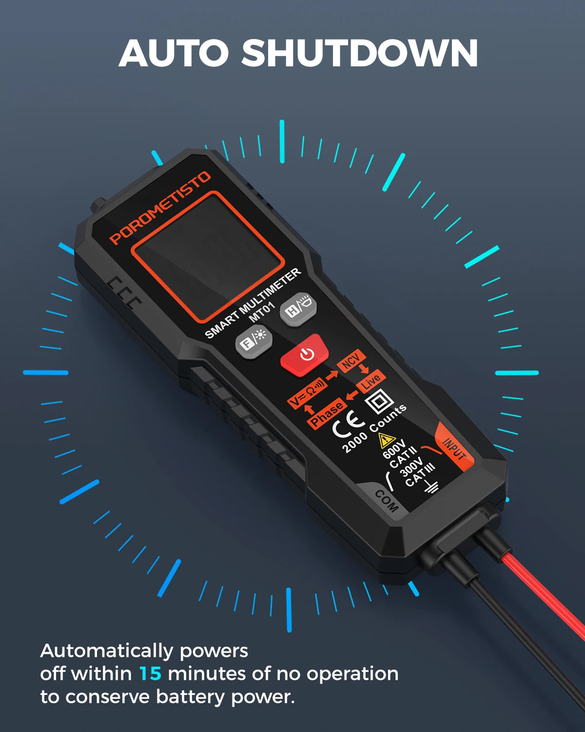 MT01 Digital Multimeter 2000 Counts 600V AC/DC Volt Meter Auto-ranging NCV Phase Sequence Resistance Multimetre with Backlight