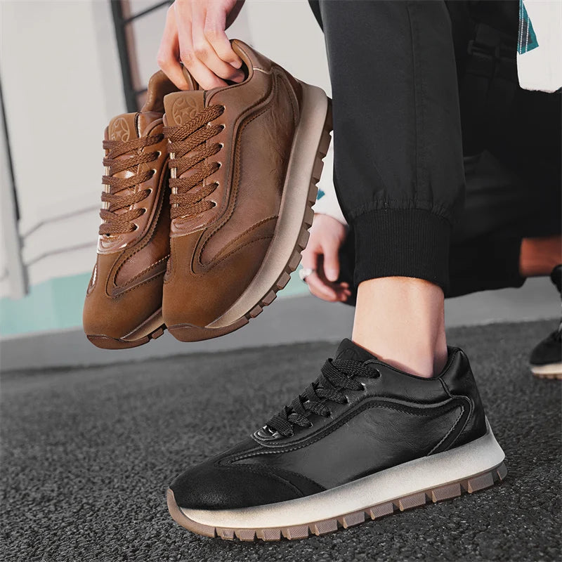 New solid-color sports shoes - Men's genuine leather low-top slip-on covered driving shoes - Sports shoes - Excellent comfort