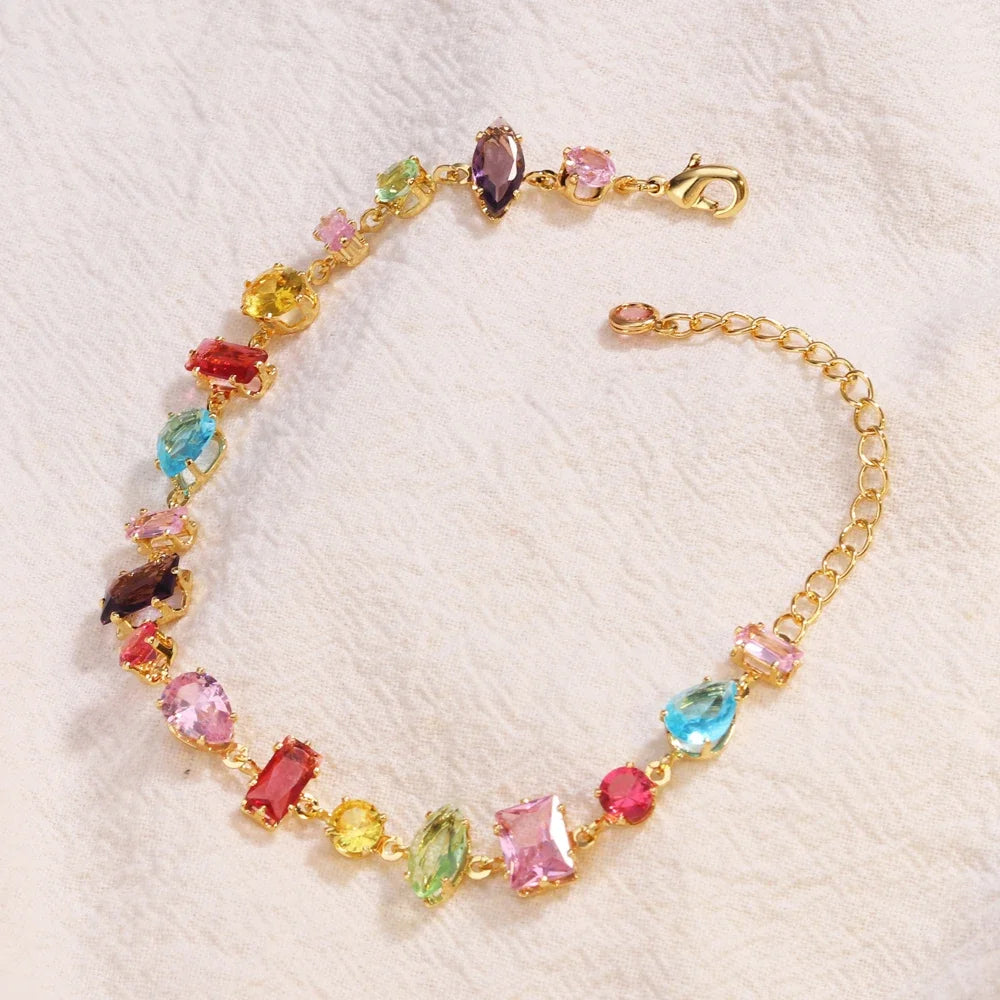 Brand 18K Gold Plated New Luxury Colourful Crystal Zircon Necklace For Women Fashion Party Jewelry Accessories Ladies Jewellery