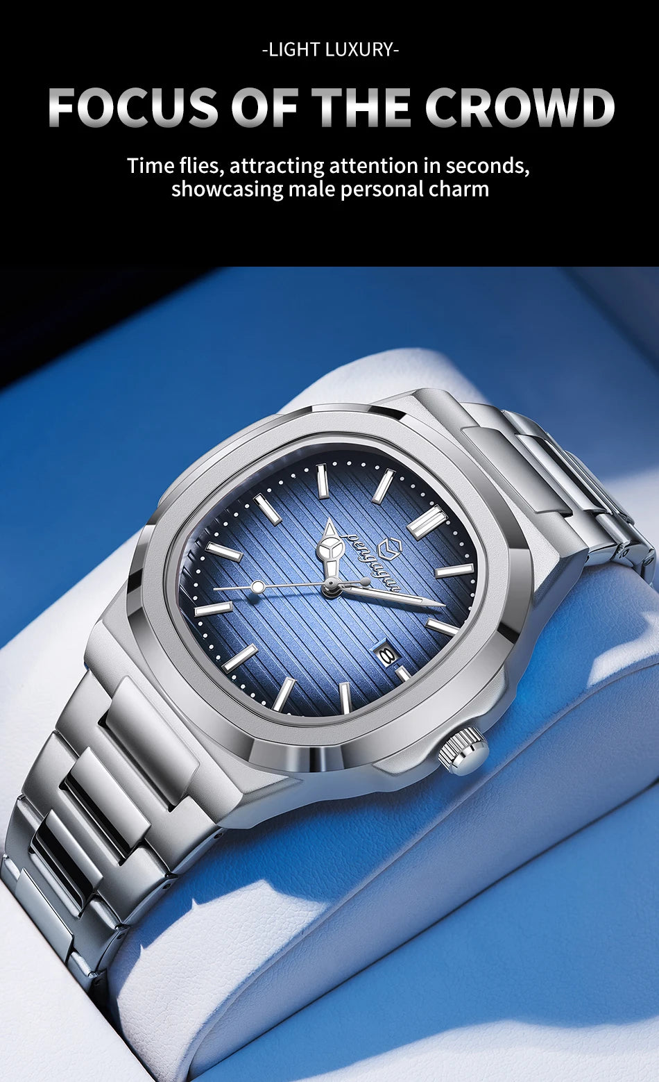 2025 New Luxury Military Man Watch Square Waterproof Luminous Date Week Men Watch Stainless Steel Quartz Men's Watches Reloj+box