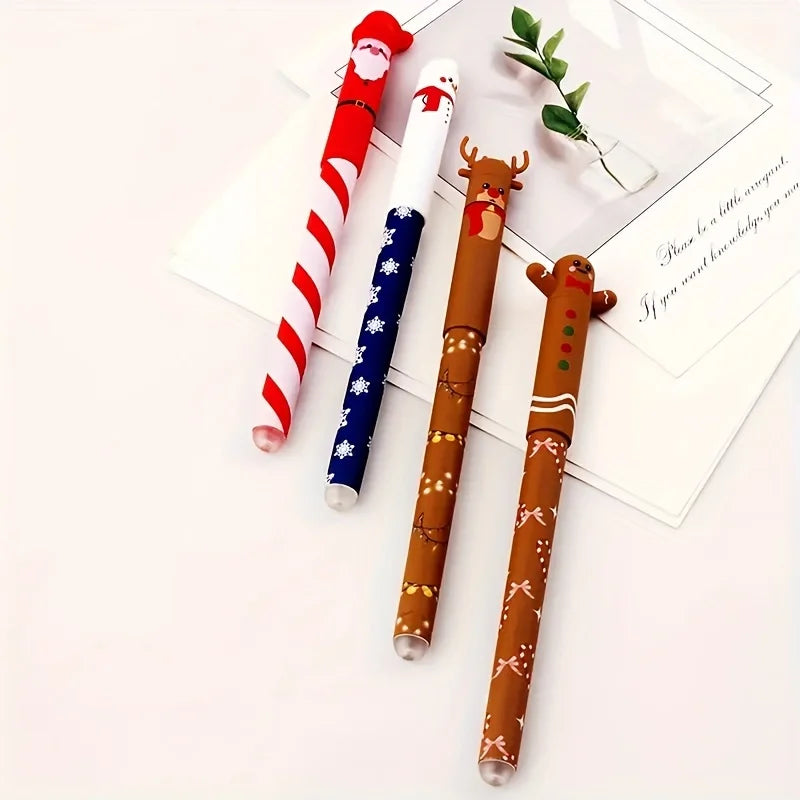 4pcs Xmas Erasable Pens -  Fine Tip, Quick-Dry, Smooth Writing, Mistake-Erasable, Student Note & Holiday Gift