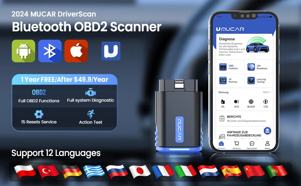 MUCAR Driverscan Automotive Diagnostic Tools Obd 2 Scanner All Cars Full System Code Reader 15 Resets Bi-Directional Scan Tool