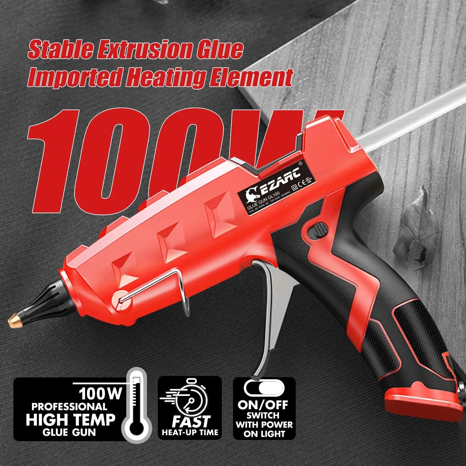 EZARC 100W Hot Melt Glue Gun DIY Household Industrial Glue Guns with 20pcs Glue Sticks, for DIY, Sealing, Arts & Crafts Projects