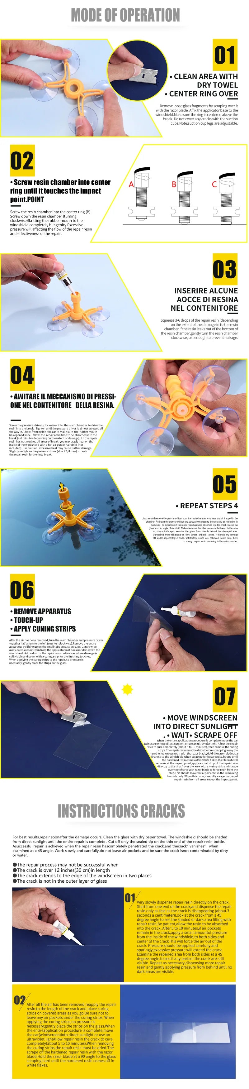 Windshield Repair Kit Quick Fix Car Cracked Glass Windscreen Resin Sealer DIY Auto Window Screen Polishing