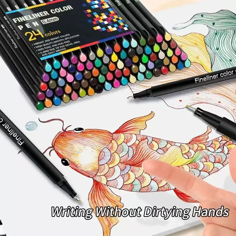 24pcs Fineliner Point Pens - for Coloring, Sketching, Outlining, and Drawing - Comfortable Grip, Vibrant Ink Flow, and Precise