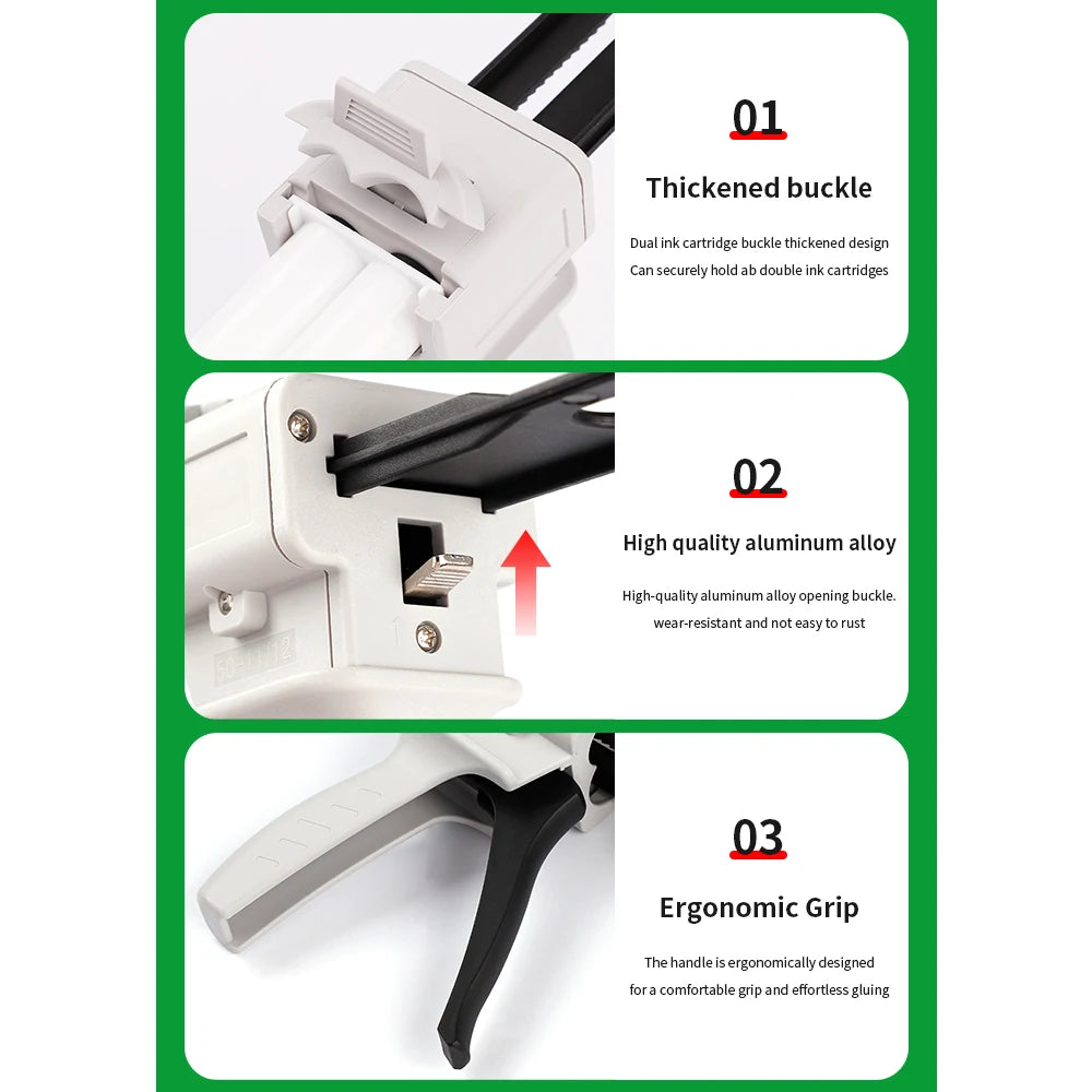 50ml Dispensing Gun AB Glue Gun Two-component Glue Gun 1:1/2:1 Epoxy Resin Gun With 4 Mixing Tubes 2 Empty Dual Cartridges
